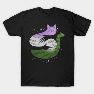 Genderqueer Cat Hug LGBT Pride Flag T-Shirt